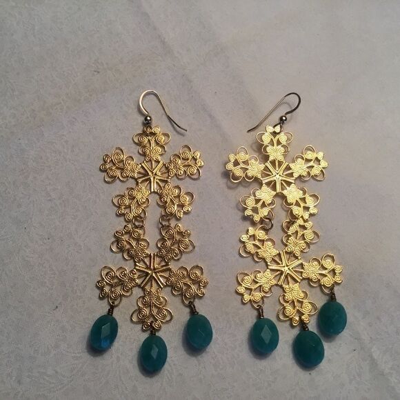 $10 ea or 3/$20 Goldtone Turquoise Dangle Earrings - Picture 3 of 5